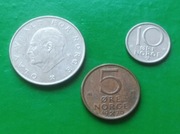 NORWEGIA - Zestaw 3 monet każda inna 1976 5 10 ore 1 korona w70