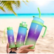 Butelka na wodę Bidon ombre 3w1 Kubek z uchwytem i rurką z miarką przenośny