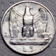 Moneta srebrna włoska 5 lirów z 1927