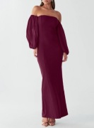 SUKIENKA BURGUNDOWA DŁUGA Z ROZCIĘCIEM NA IMPREZE BWLDR NA WESELE