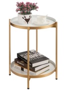 Stolik boczny złoty 2 poziomy okrągły glamour metalowy