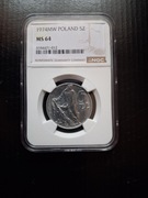 MONETA 5 ZŁOTYCH 1974 NGC MS 64