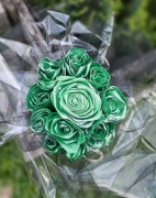 Flowerbox wieczne roze ze wstażki satynowej ręcznie robione 