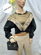 Czarna bluza boho frędzle złota nitka luźna oversize zdobiona bez kaptura 