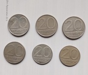Zestaw 6 monet PRL,20 złNominał 1984,1985,1986,1988,1989,1990r