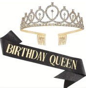 Szarfa korona na urodziny urodzinowy zestaw Birthday Queen 18 tka złota