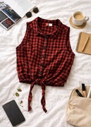 Damska Czerwona Koszula XS Wiązana w Kratkę Vintage Y2K