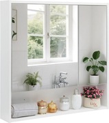 HollyHOME Szafki łazienkowe z lustrem z półką, podwójne drzwi