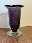 Fioletowy wazon hobnail, szkło artystyczne, wys. 15, cm 