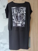 Sukienka-tunika  damska 38/40  czarna tygrysi print 