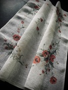 ECRU OBRUS LNIANY-MALOWANY WZÓR KWIATOWY