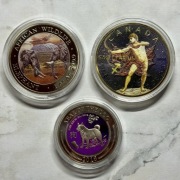 Zestaw 3 Monet Somalijski Słoń Niue Lunar rok Psa Kanada 5 Dolarów Strzelec