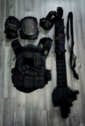 Czarna taktyka CQB set czarny kamizelka pas 