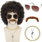 Peruka męska ciemny brąz lat 70-80 disco zestaw