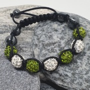 Bransoletka Shamballa (cyrkonie) - biało-oliwkowa