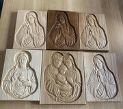 Płaskorzeźba drewniana-św. Rodzina, Maryja, Jezus 