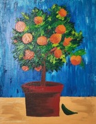 Drzewko mandarynkowe - olej na płótnie, ręcznie malowane.