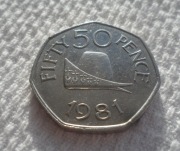 Guernsey Baliwat UK Królowa Elżbieta II 50 pensów pence 1981 KM# 34