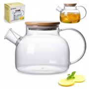 szklany dzbanek z metalowym sitkiem i pokrywą do herbaty ziół napojów 1l. 