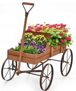 Drewniana dekoracyjna doniczka wózek bryczka kwietnik