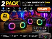 2x Głośnik Bluetooth Boombox LED RGB 20W | 10h | TWS | USB | AUX- NOWY