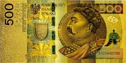 Banknot Pozłacany 500 zł. JAN III SOBIESKI 2016r.