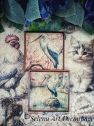 Ozdobna podstawki farmhouse shabby chic vintage decoupage ptaki