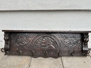 Antyczny Wieszak Holenderski Rzeźbiony Dębowy