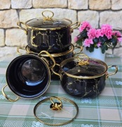 Garnki Emalia Czarny Marmur