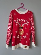 Silly Santa piękny świąteczny sweter czerwony S/M 36/38 led rudolf