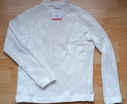 Nowy bawełniany sweter ażurowy Sinsay S biały 