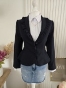 Granatowa marynarka 34 XS falbanki oldmoney Paul's guziki taliowana vintage