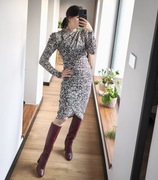 H&M wzorzysta sukienka midi kopertowa marszczona drapowana S