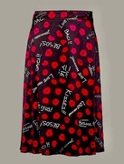 spódnica Love ,,Moschino" Black & Red__Satynowa midi print usta__S/36  UK8
