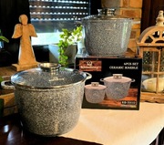 DUŻE GARNKI Marmurowo-Ceramiczne - 2 szt. Z Pokrywkami | 6,2l + 10,2l