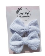 Spinki kokardy białe haftowane