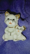 Porcelanowa stara figurka kotek i myszka 