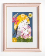 Piękny obraz prasowanymi kwiatami Matka z córką natura boho