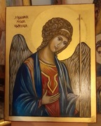 Ikona pisana na desce lipowej, Archanioł Michał, 32x25 cm chrzest ślub 