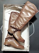 ŁUKASZ kozaki oficerki skóra nat. ocieplane taupe r. 37-24 cm NOWE