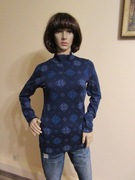 EVA granatowa bluzka w norweski wzór stójka 95% wełna merino_ XS/S