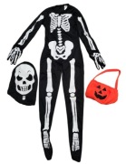 Kompletny Strój Szkieletora na Halloween – Zestaw z Maską i Torbą (5-7 lat)