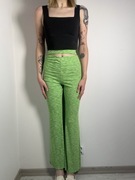 Zielone spodnie dzwony, wysoki stan, wiskoza, retro rozm. XL Bershka