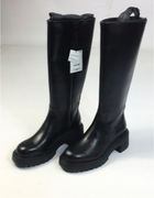 Zara skórzane oficerki na zimę kozaki botki na podeszwie 36