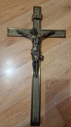 Mosiężny ścienny krzyż krucyfiks JEZUS pasyjka. Wysokość 48cm