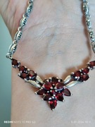 Srebrna kolia z granatami + markazytami - srebro 925 - vintage 