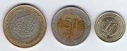 1 lira 2014, 50 kuruszy 2009, 10 kuruszy, 2018r. Turcja, 3 szt.