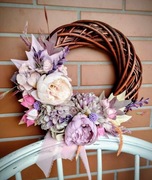 Pastelowy jesienny wieniec Wianek wiklinowy na drzwi dekoracja 