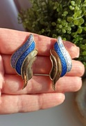 Vintage złote klipsy emalia cloisonné lata 80 glamour PRL