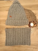 Komplet czapka i komin męski wykonany na szydełku z włóczki rozm. 61cm 